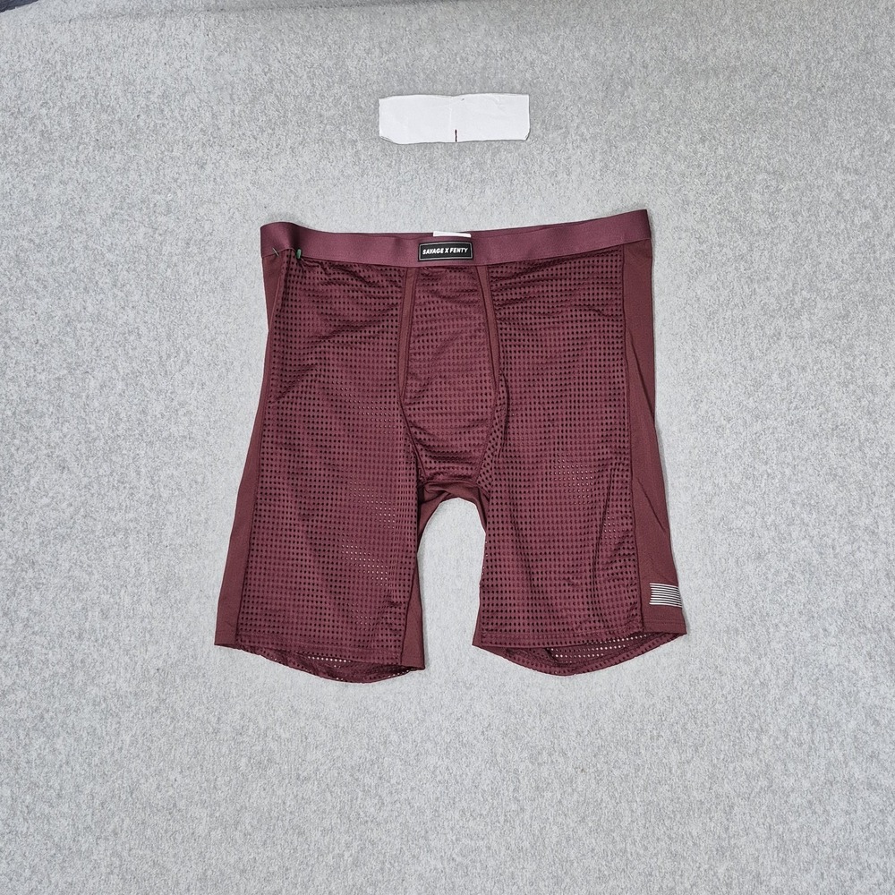 Savage X Fenty Women Activewear Shorts L Burgundy Elastane Nylon Biker 7"